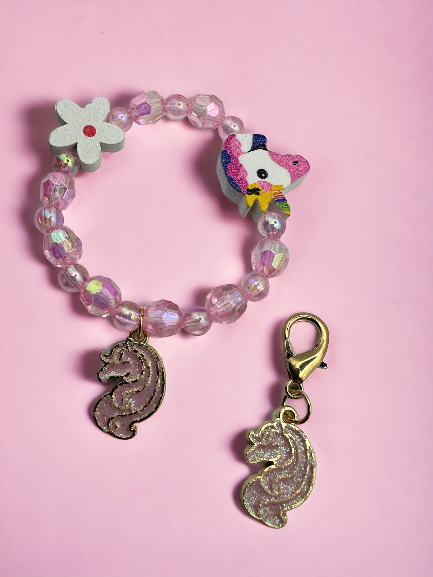 Pink Glitter Golden Magic Horse Kids Bracelet