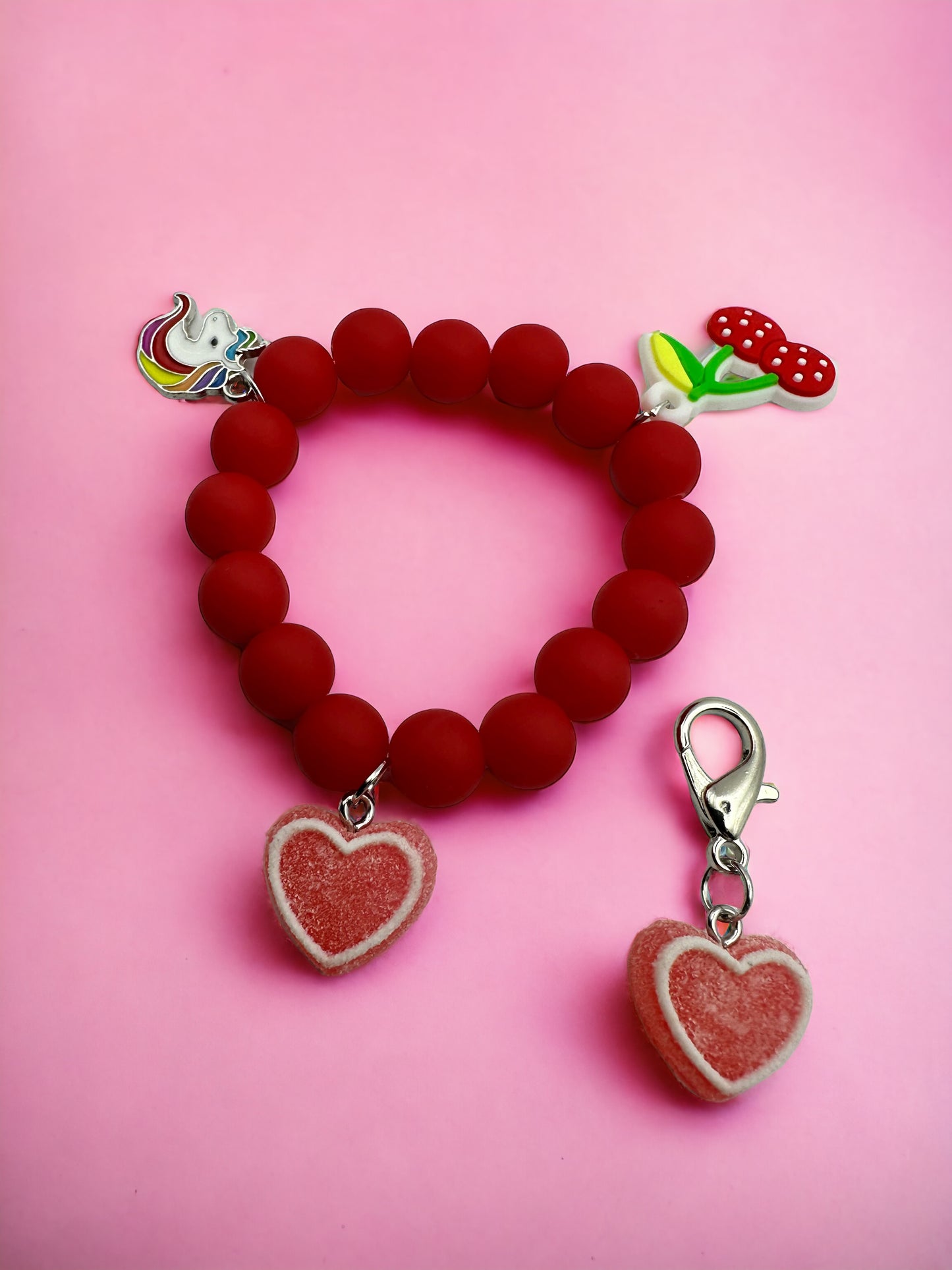 Red Strawberry Unicorn Heart Kids Bracelet