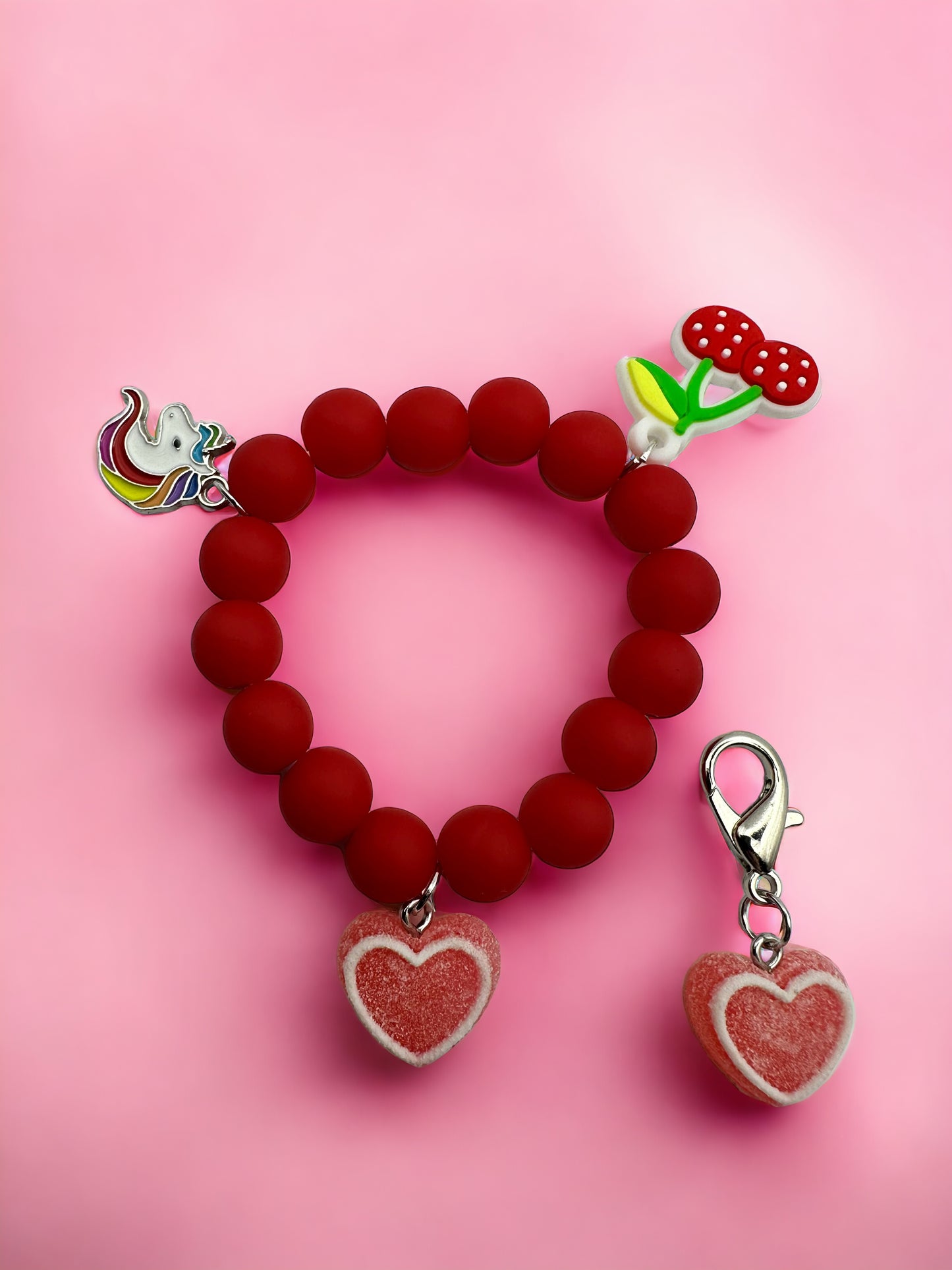 Red Strawberry Unicorn Heart Kids Bracelet