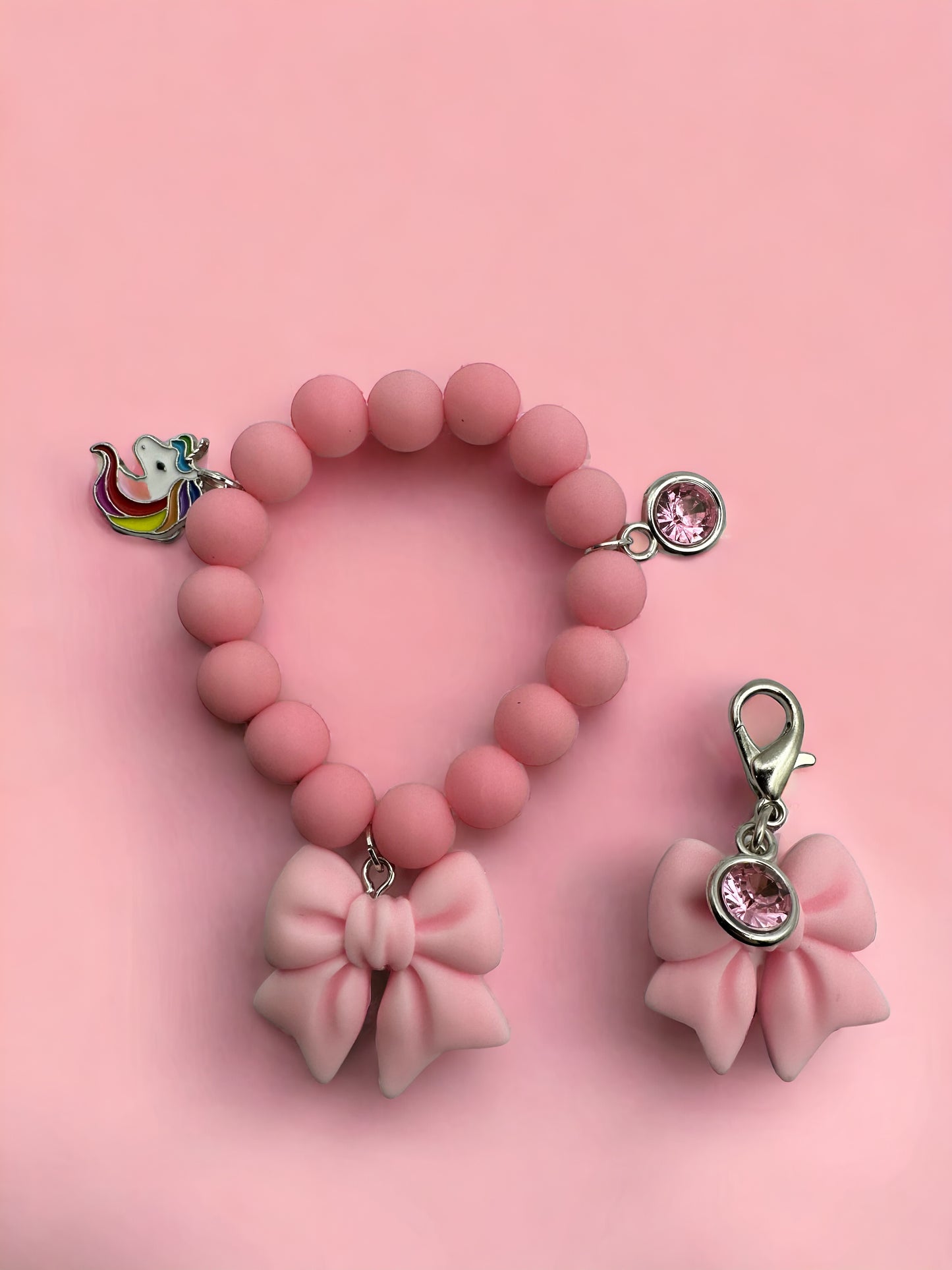 Pink Unicorn Bow Pink Diamond Kids Bracelet