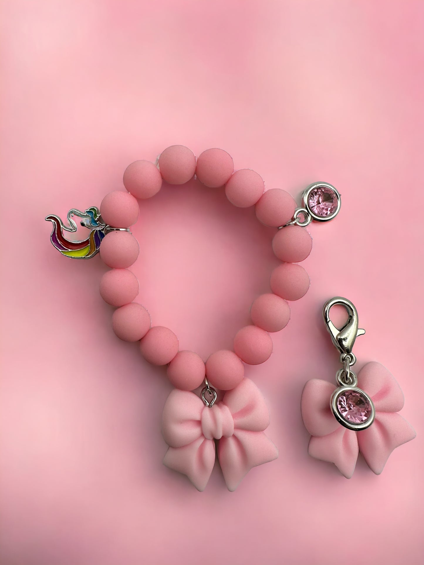 Pink Unicorn Bow Pink Diamond Kids Bracelet