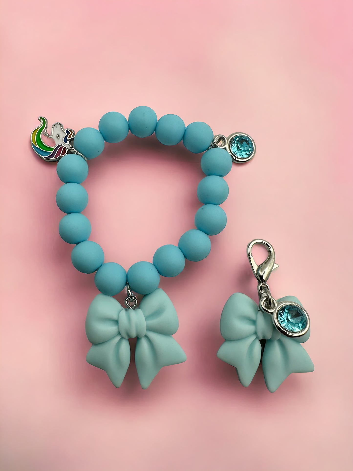 Blue Unicorn Bow Blue Diamond Kids Bracelet