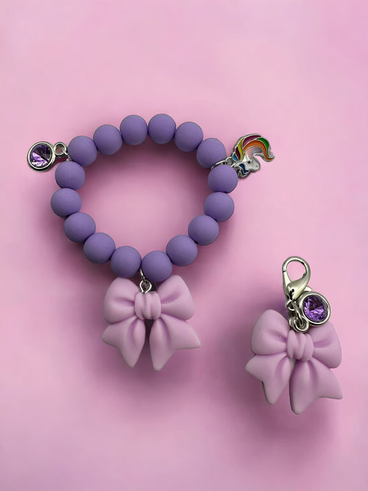 Purple Unicorn Bow Purple Diamond Kids Bracelet