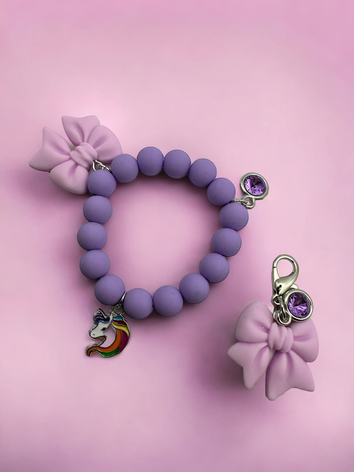 Purple Unicorn Bow Purple Diamond Kids Bracelet