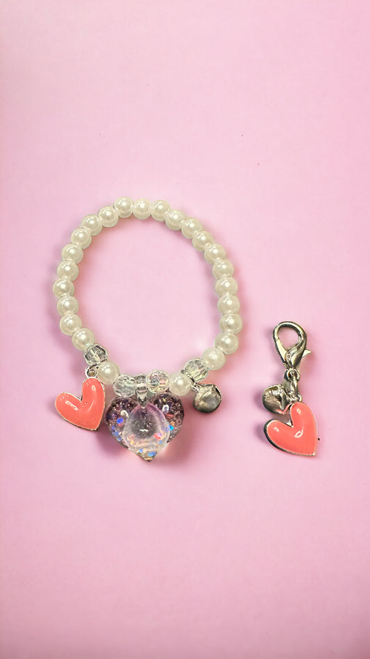 Pearl Glitter Heart and Tinkler with Pink Heart Kids Bracelet