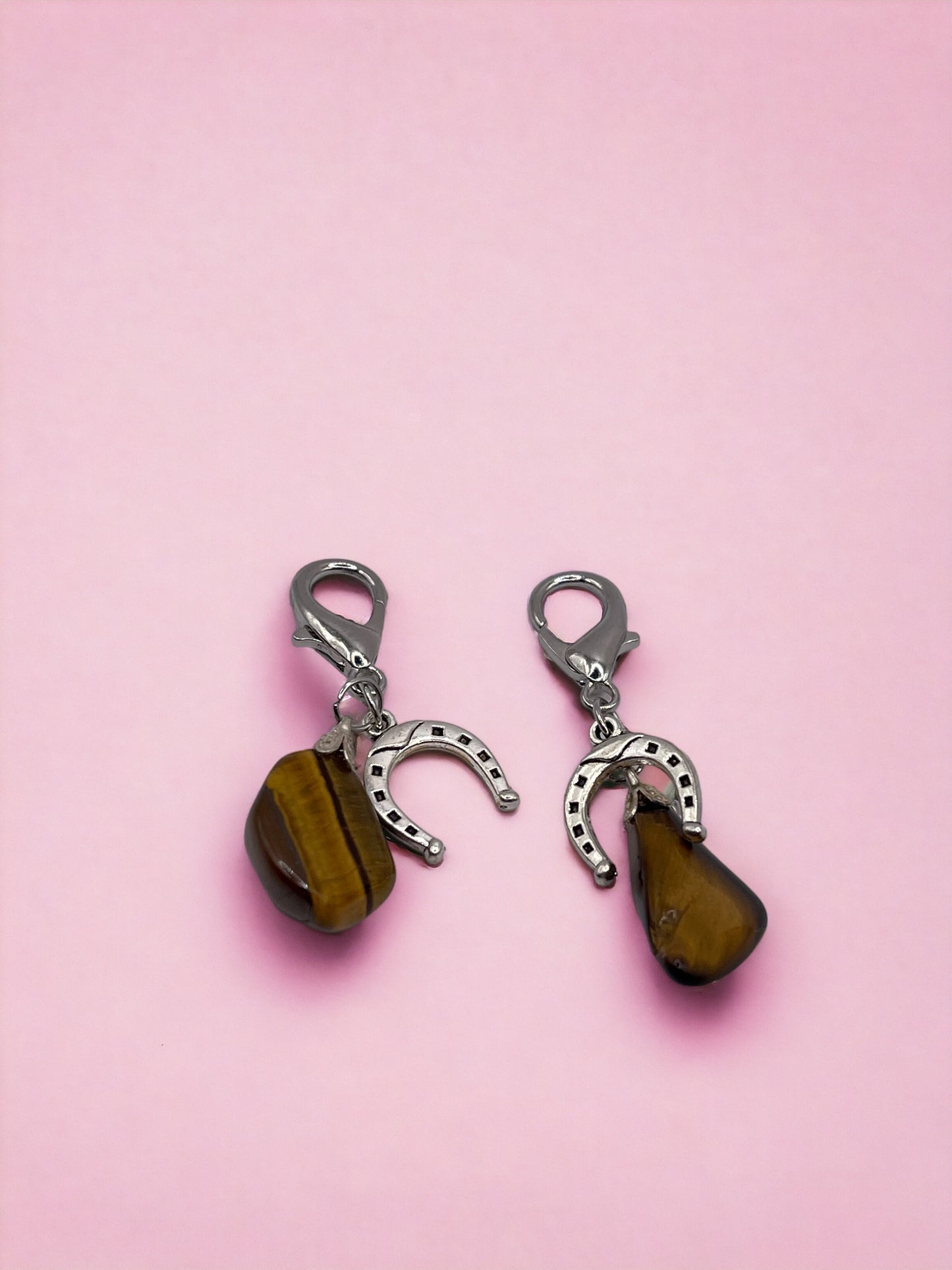 Silver Horse Shoe Tiger Eye Gemstone Charm Pendant