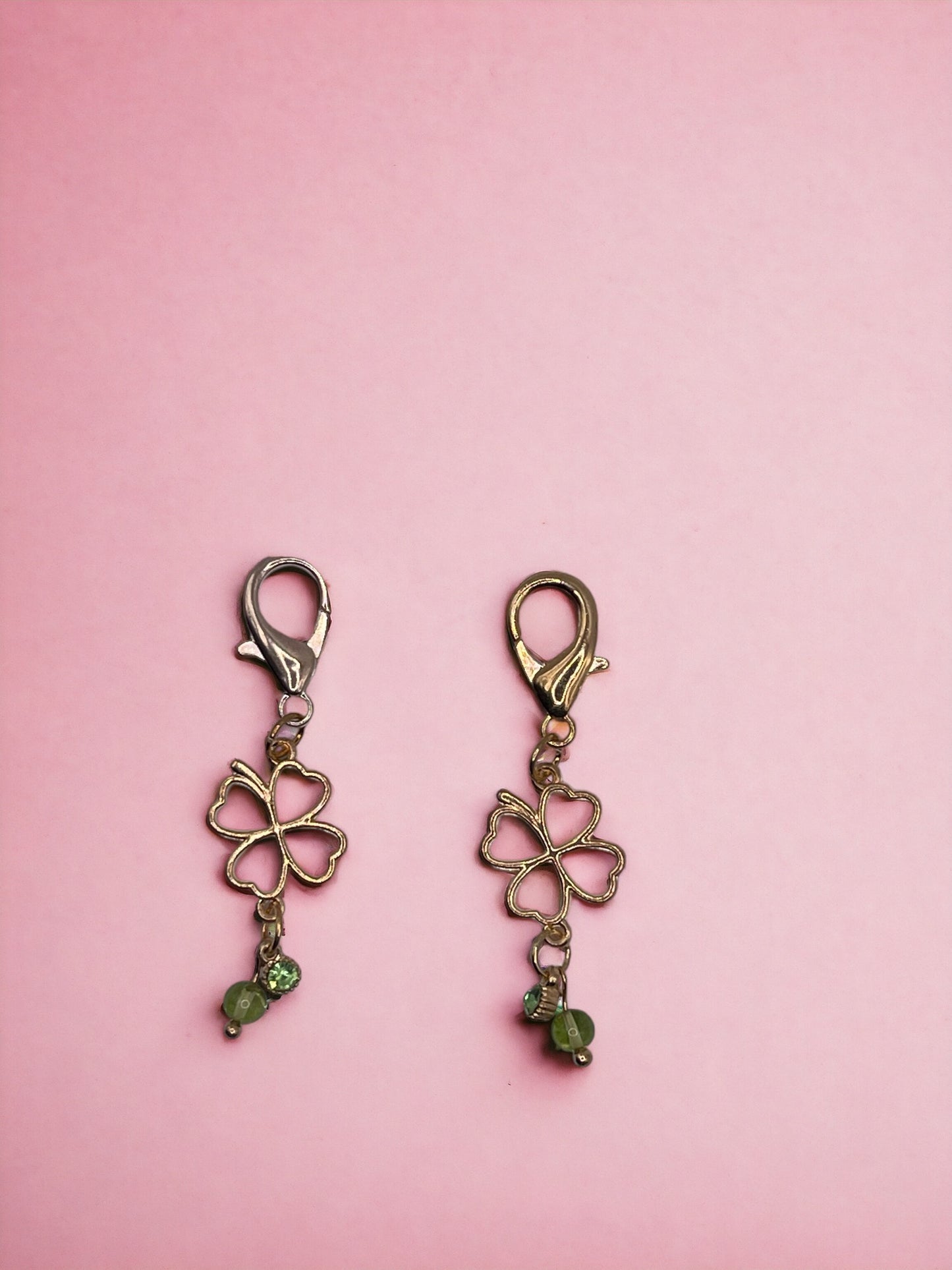 Golden Lucky Four-leaf Clover with Green Diamond and with Real Peridot Gem