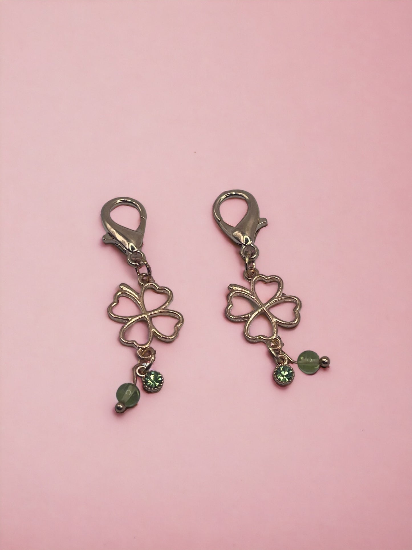 Golden Lucky Four-leaf Clover with Green Diamond and with Real Peridot Gem