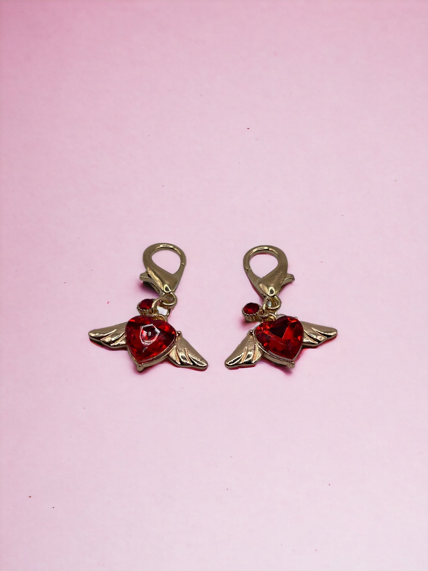 Golden Flying Hearts with Red Diamond Charm Pendant