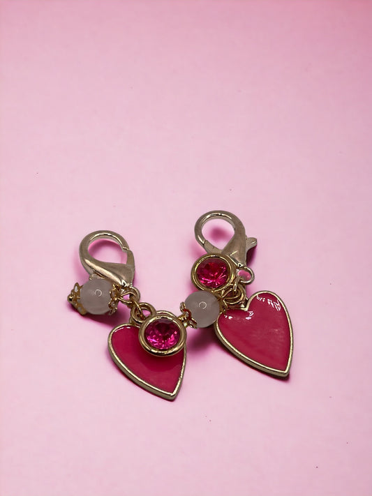 Golden Heart with Rose Quartz gem and Pink Diamond Charm Pendant