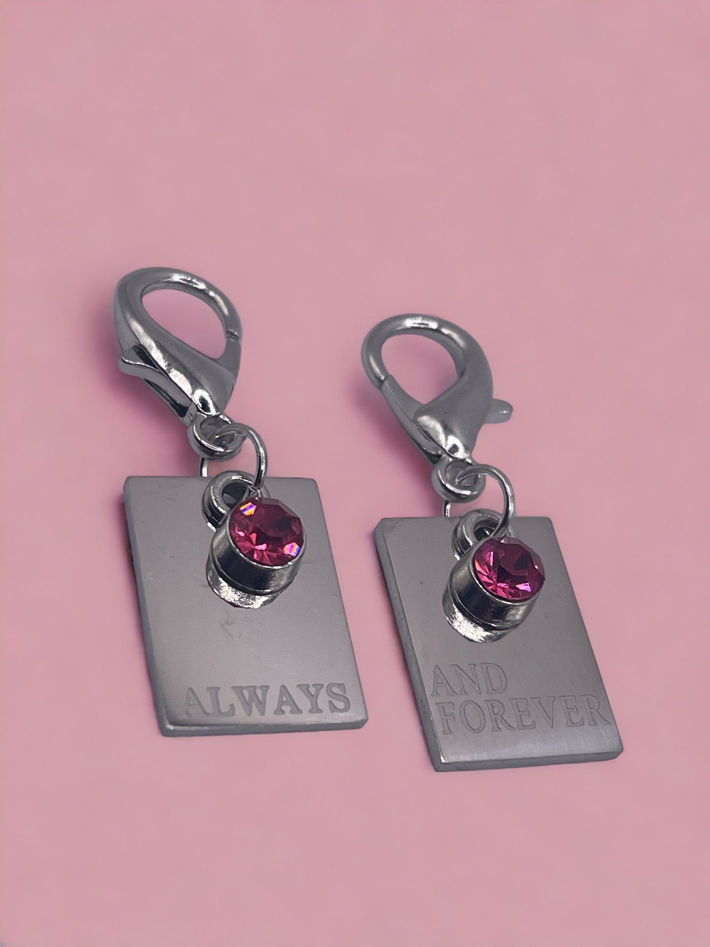 Silver Always and Forever with Dark Pink Diamond Charm Pendant