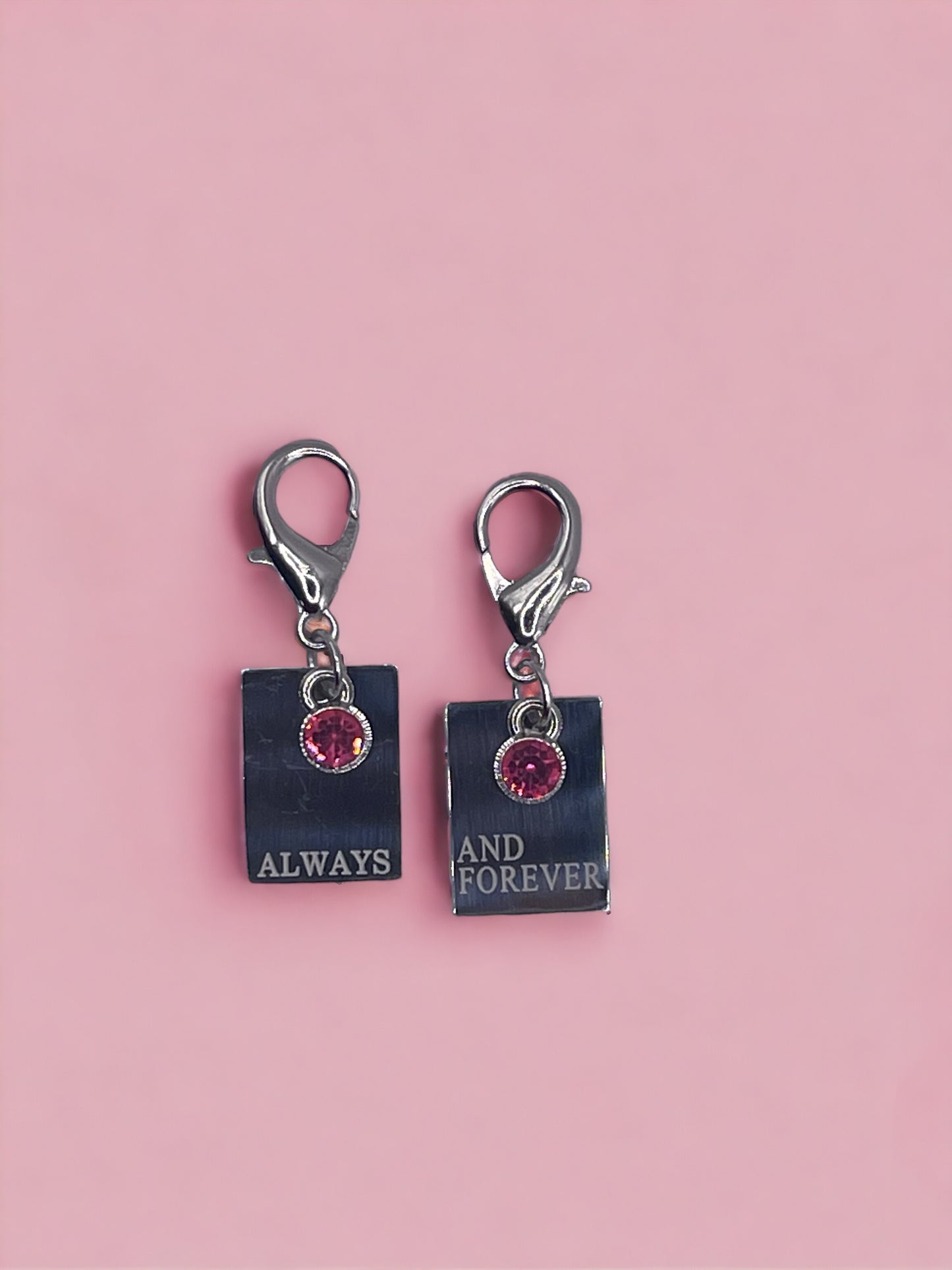 Silver Always and Forever with Dark Pink Diamond Charm Pendant