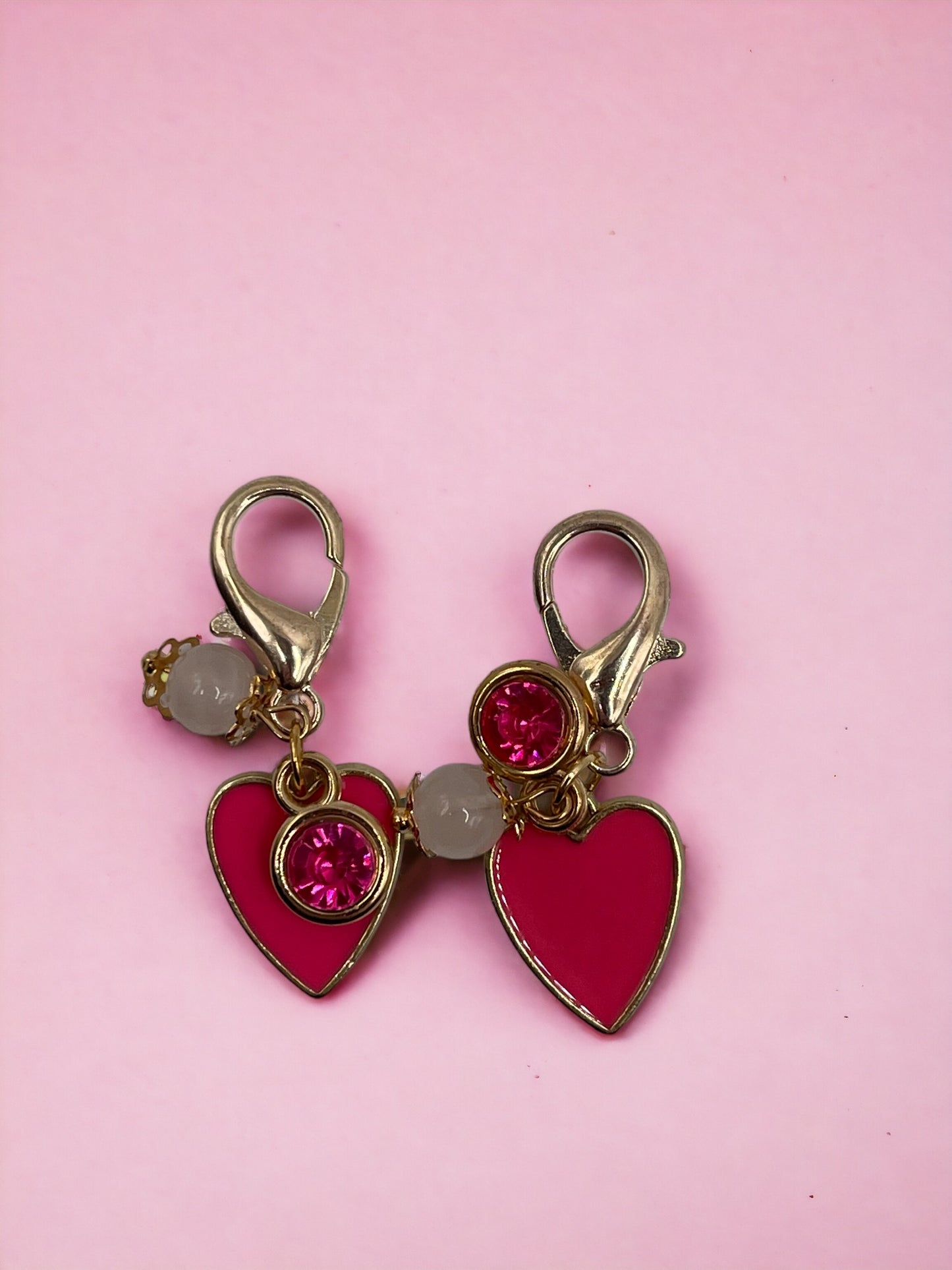 Golden Heart with Rose Quartz gem and Pink Diamond Charm Pendant