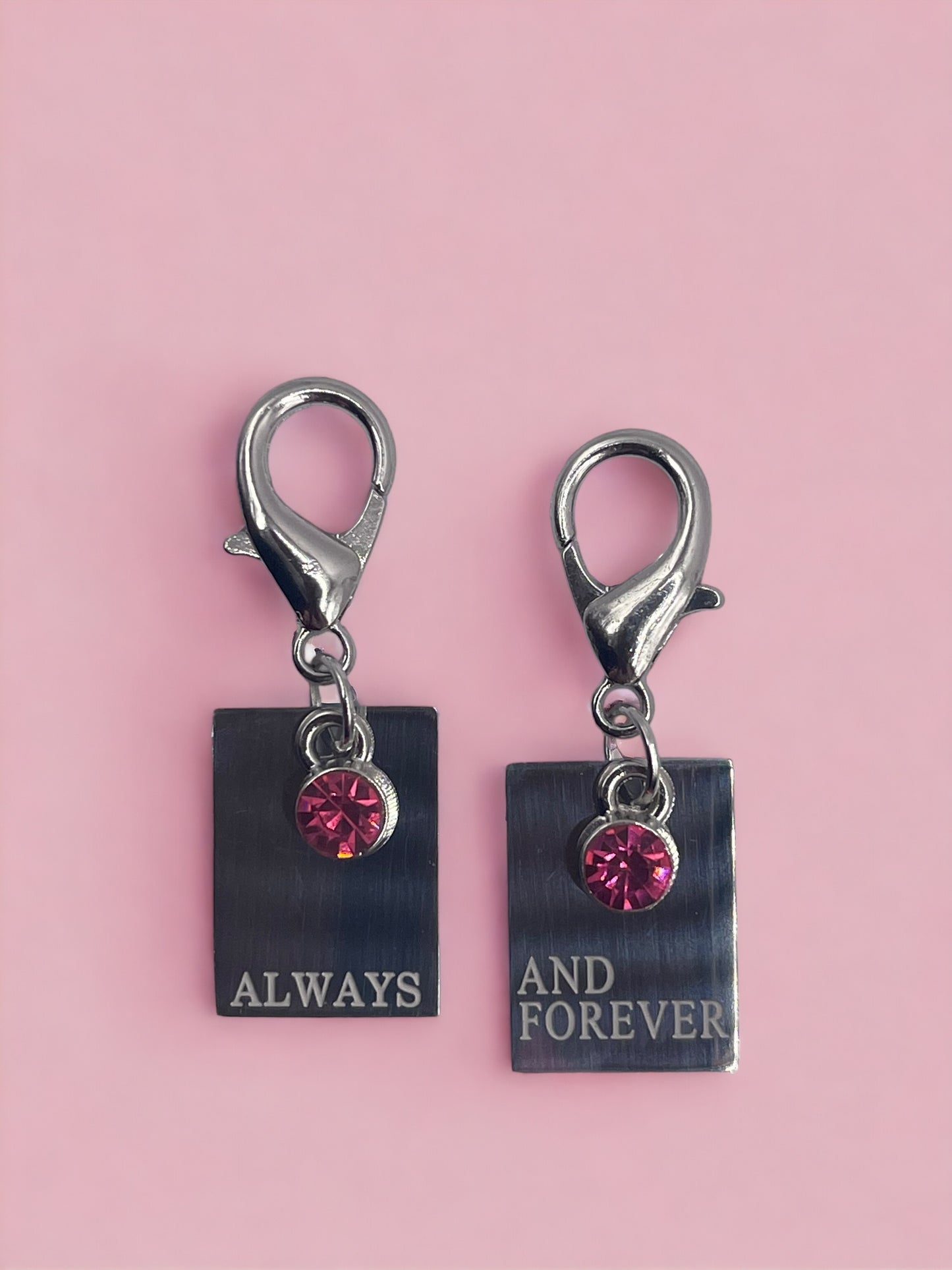 Silver Always and Forever with Dark Pink Diamond Charm Pendant