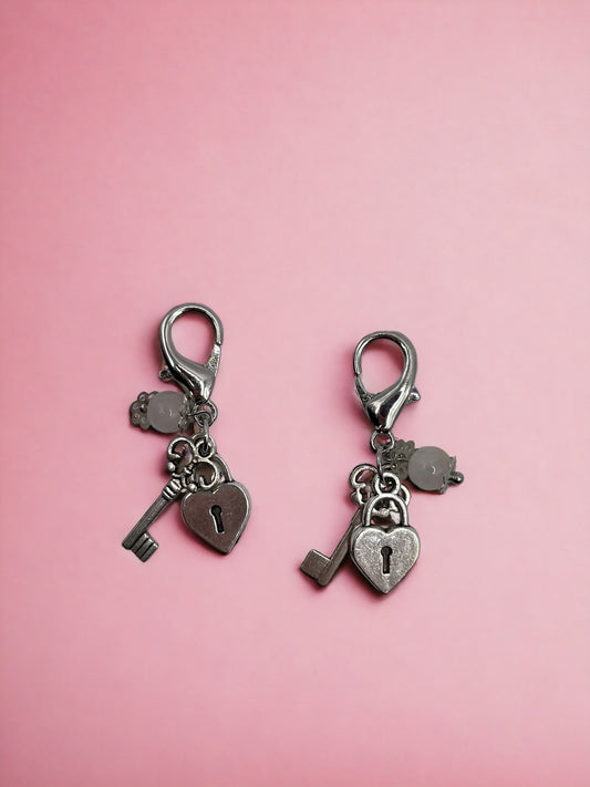 Silver Key to Your Heart with Rose Quartz Gemstone Charm Pendant