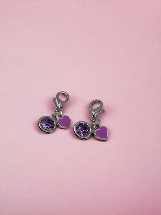 Silver Purple Hearts and Diamond Charm Pendant