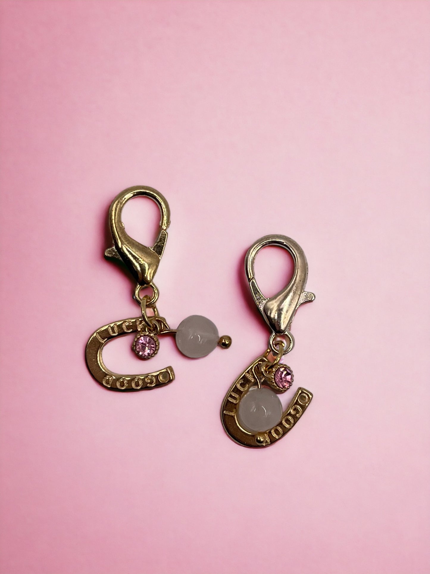 Golden Hearts with Good Luck Horse Shoe and Pearl & Pink Diamond Charm Pendant