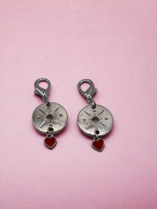 Silver Heart Compass Charm Pendant