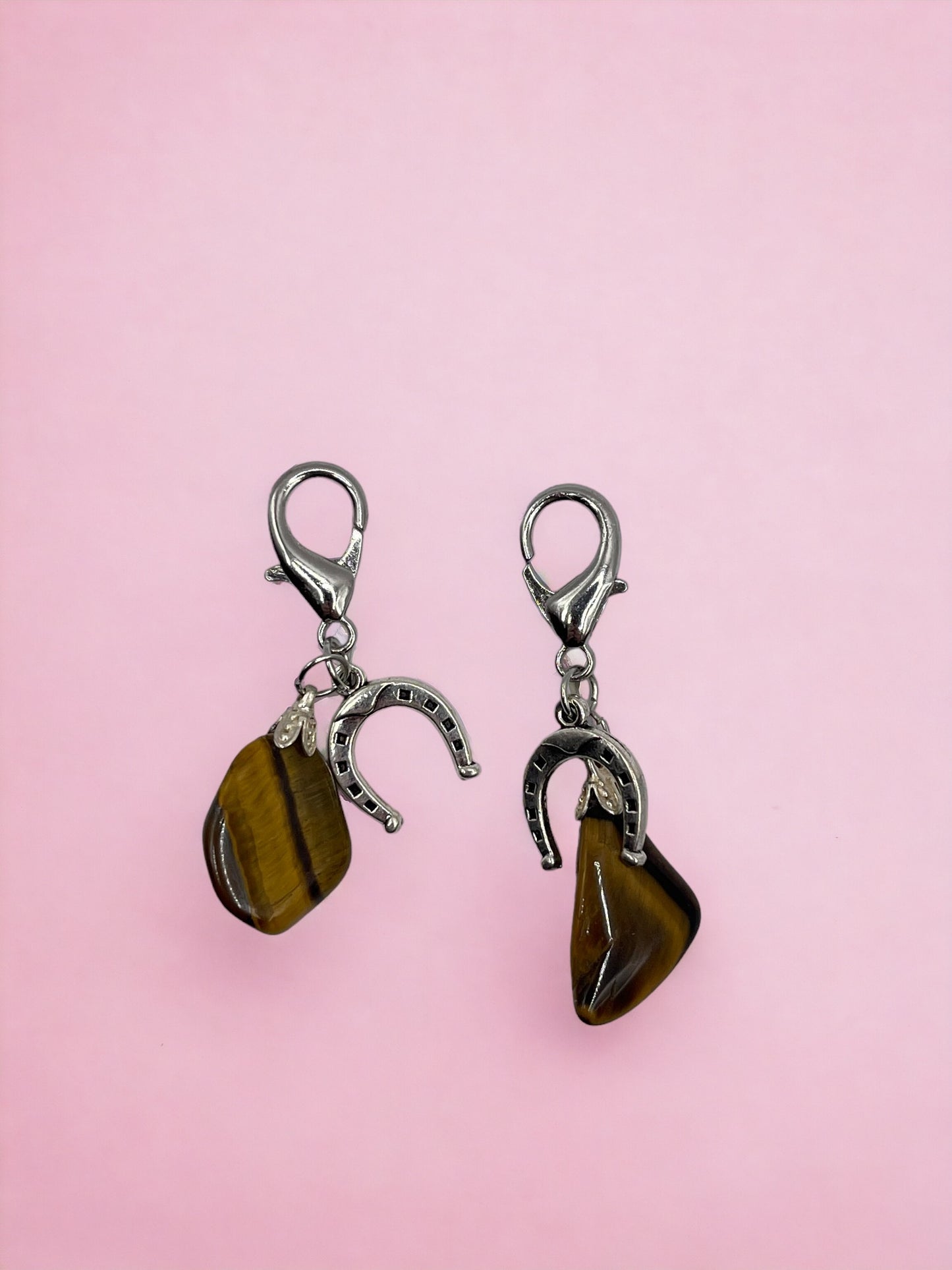 Silver Horse Shoe Tiger Eye Gemstone Charm Pendant